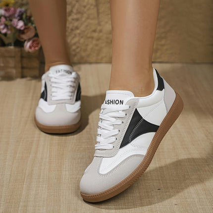 1 Pair Women'S Solid Color Casual All-Season Low Top Sneakers, Lightweight Lace-Up Sports Shoes