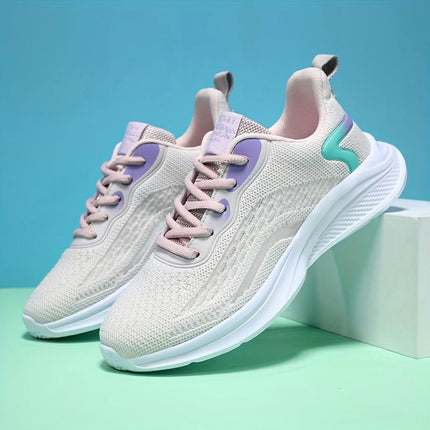 Women's Breathable Knit Sneakers, Casual Lace Up Outdoor Shoes, Comfortable Low Top Sport Shoes