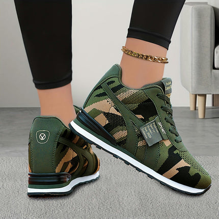 Women's Camouflage Pattern Sneakers, Casual Lace Up Outdoor Shoes, Comfortable Low Top Running Shoes