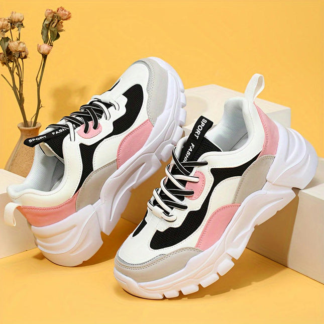 Lightweight Women's Chunky Sneakers, Casual Colorblock Low Top Sports Shoes Trainers