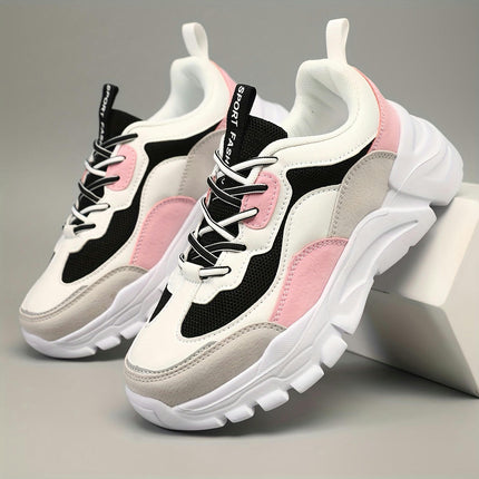 Lightweight Women's Chunky Sneakers, Casual Colorblock Low Top Sports Shoes Trainers