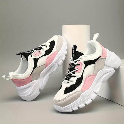 Lightweight Women's Chunky Sneakers, Casual Colorblock Low Top Sports Shoes Trainers