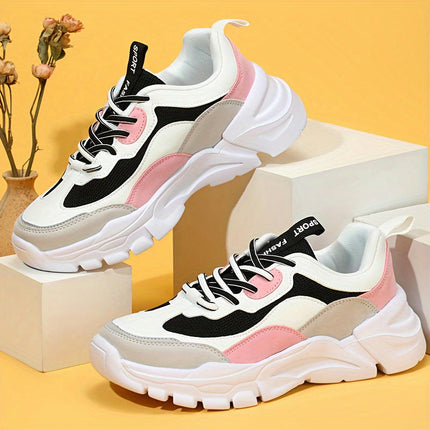 Lightweight Women's Chunky Sneakers, Casual Colorblock Low Top Sports Shoes Trainers