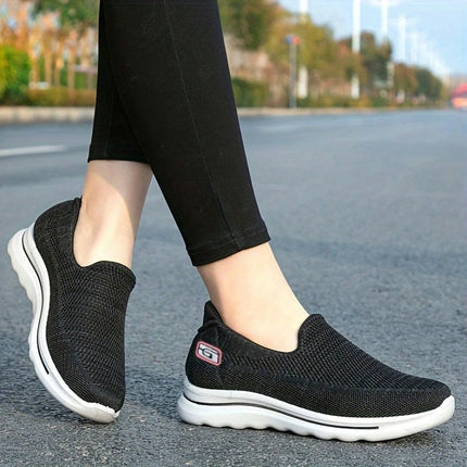 Women's Breathable Knit Sneakers, Casual Slip On Outdoor Shoes, Comfortable Low Top Shoes