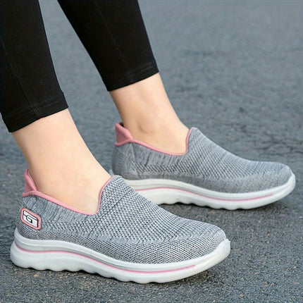 Women's Breathable Knit Sneakers, Casual Slip On Outdoor Shoes, Comfortable Low Top Shoes