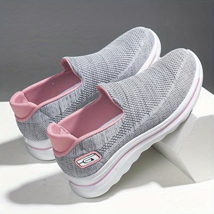 Women's Breathable Knit Sneakers, Casual Slip On Outdoor Shoes, Comfortable Low Top Shoes