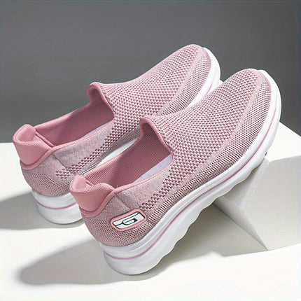 Women's Breathable Knit Sneakers, Casual Slip On Outdoor Shoes, Comfortable Low Top Shoes