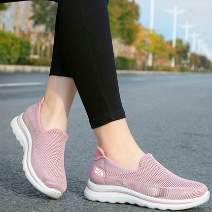 Women's Breathable Knit Sneakers, Casual Slip On Outdoor Shoes, Comfortable Low Top Shoes