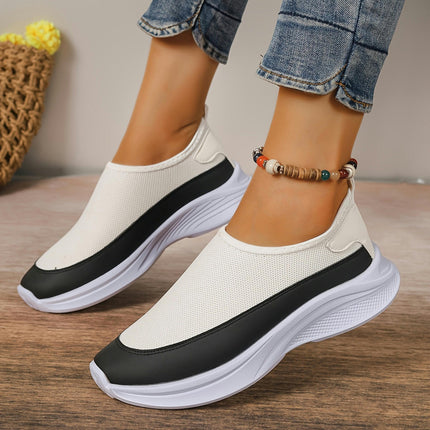 1 Pair Women'S Sneakers Casual Slip-On Walking Shoes with Plain Toe, All-Season Breathable Shoes