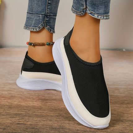 1 Pair Women'S Sneakers Casual Slip-On Walking Shoes with Plain Toe, All-Season Breathable Shoes