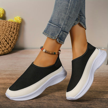 1 Pair Women'S Sneakers Casual Slip-On Walking Shoes with Plain Toe, All-Season Breathable Shoes