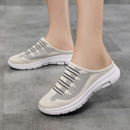 Plus Size Breathable Lightweight Women's Slip-On Sneakers, Casual Backless Walking Shoes Mule Shoes