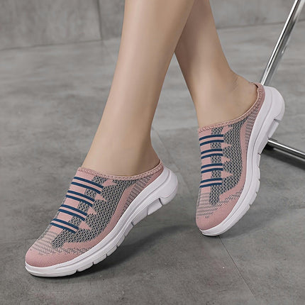 Plus Size Breathable Lightweight Women's Slip-On Sneakers, Casual Backless Walking Shoes Mule Shoes