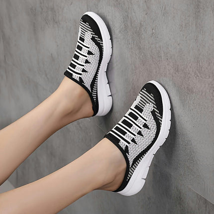 Plus Size Breathable Lightweight Women's Slip-On Sneakers, Casual Backless Walking Shoes Mule Shoes