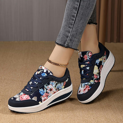 Womens Vintage Print Sneakers-Comfortable Trainers for Casual Walking & Everyday Style