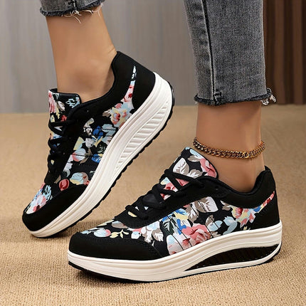 Womens Vintage Print Sneakers-Comfortable Trainers for Casual Walking & Everyday Style