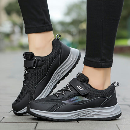 Comfy Women's Walking Shoes - Hook & Loop Fastener Lace-up Anti-slip Shock Sports Shoes