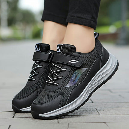 Comfy Women's Walking Shoes - Hook & Loop Fastener Lace-up Anti-slip Shock Sports Shoes