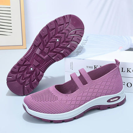 Women'S Breathable Solid Color Walking Shoes, All-Season Comfort Fabric Shoes