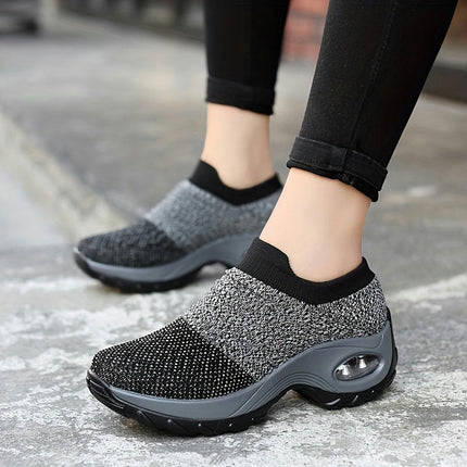 1 Pair of Women'S Breathable Walking Shoes, Lightweight Knit Fabric  All-Season Casual Sneakers