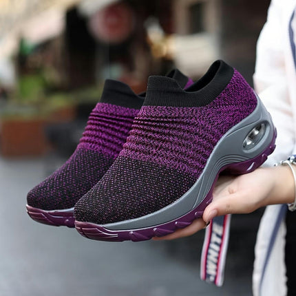 1 Pair of Women'S Breathable Walking Shoes, Lightweight Knit Fabric  All-Season Casual Sneakers