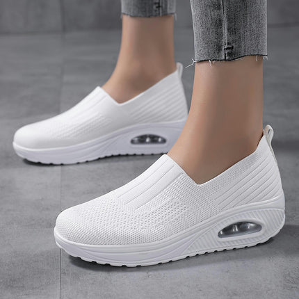 Women's Flying Woven Air Cushion Chunky Sneakers Breathable Walking Shoes, Women's Casual Footwear