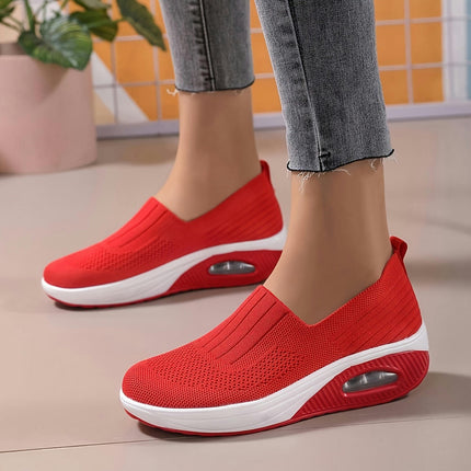 1 Pair Women'S Knit Sneakers with Air Cushion, Comfortable Walking Shoes All-Season Footwear