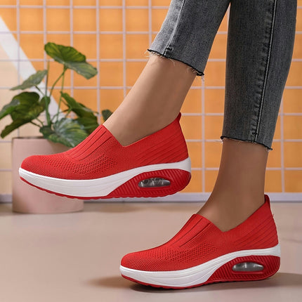 1 Pair Women'S Knit Sneakers with Air Cushion, Comfortable Walking Shoes All-Season Footwear