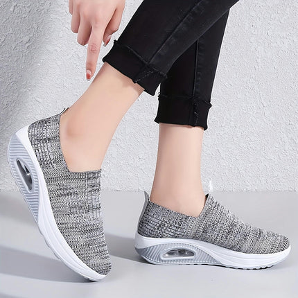 1 Pair Women'S Knit Sneakers with Air Cushion, Comfortable Walking Shoes All-Season Footwear