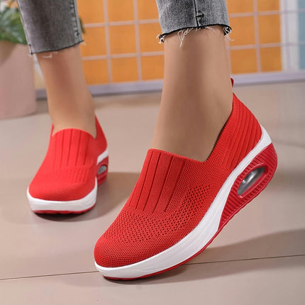 1 Pair Women'S Knit Sneakers with Air Cushion, Comfortable Walking Shoes All-Season Footwear