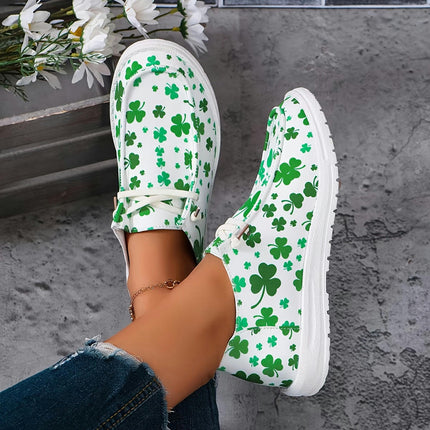 Women'S Casual Slip-On Canvas Sneakers, Round Toe Comfort Walking Shoes with Clover Pattern