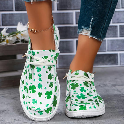 Women'S Casual Slip-On Canvas Sneakers, Round Toe Comfort Walking Shoes with Clover Pattern