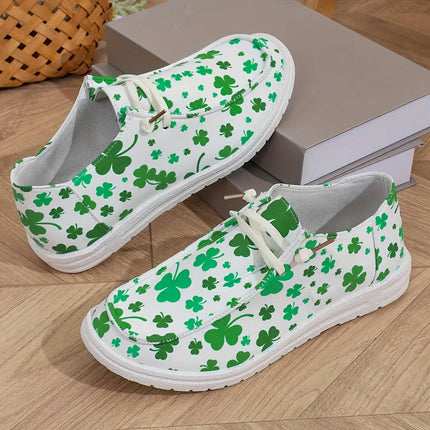 Women'S Casual Slip-On Canvas Sneakers, Round Toe Comfort Walking Shoes with Clover Pattern