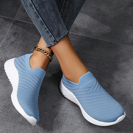 Women's Knitted Sneakers, Slip On Lightweight Soft Sole Walking Shoes, Breathable Low-top Sock Shoes