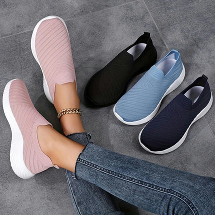 Women's Knitted Sneakers, Slip On Lightweight Soft Sole Walking Shoes, Breathable Low-top Sock Shoes