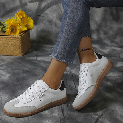 1 Pair Women'S Lace-Up Walking Shoes, All-Season Low Top Sneakers Casual Round Toe Flat Shoes