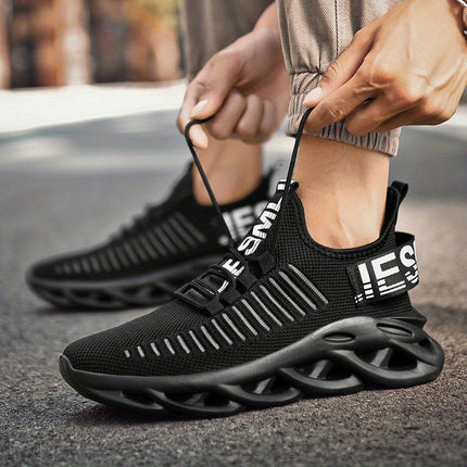 Lightweight Breathable Men's Knit Sneakers, Shock Absorption Running Shoes Spring and Summer