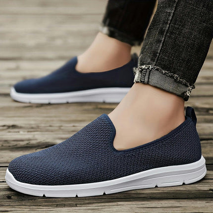 Plus Size Men's Knit Breathable Slip On Walking Shoes, Comfy Sneakers For Men's Outdoor Activities