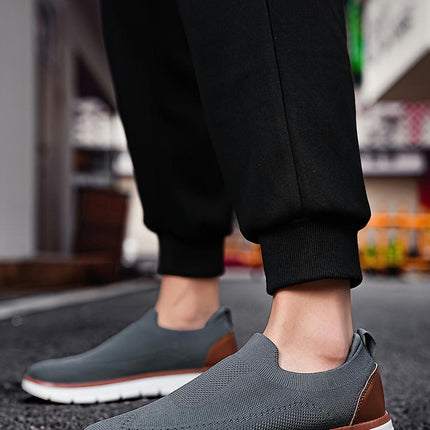 Men's Solid Color Slip On Breathable Sock Shoes, Comfy Non Slip Casual Durable Walking Shoes