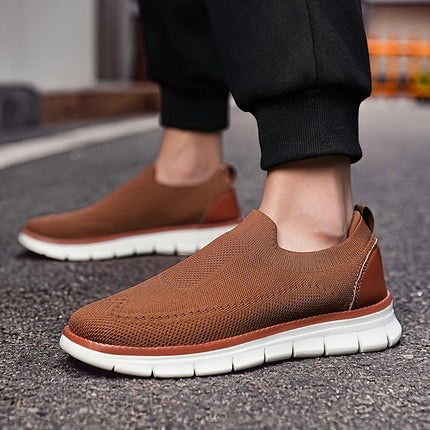 Men's Solid Color Slip On Breathable Sock Shoes, Comfy Non Slip Casual Durable Walking Shoes