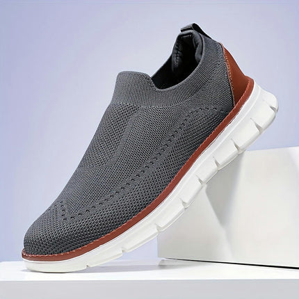 Men's Solid Color Slip On Breathable Sock Shoes, Comfy Non Slip Casual Durable Walking Shoes