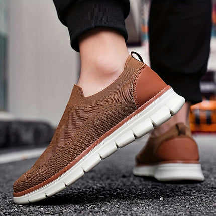 Men's Solid Color Slip On Breathable Sock Shoes, Comfy Non Slip Casual Durable Walking Shoes