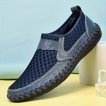 Men's Vintage Handmade Breathable Slip On Rubber Sole Shoes, Comfy Non Slip Durable Walking Shoes