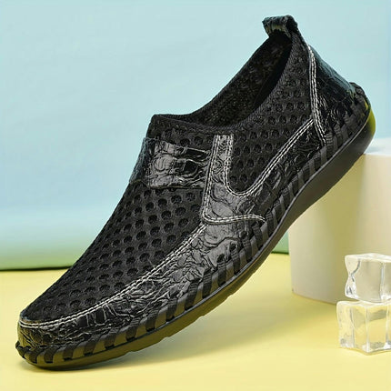 Men's Vintage Handmade Breathable Slip On Rubber Sole Shoes, Comfy Non Slip Durable Walking Shoes