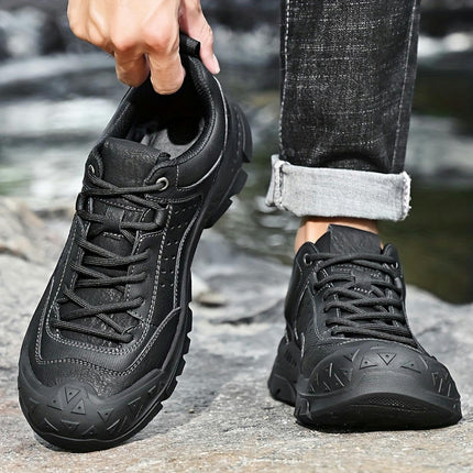 Men'S All-Season Casual Hiking Sneakers, Solid Color, Lace-Up Walking Shoes for Outdoor Activities