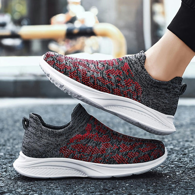 Men'S Preppy Style Casual Sneakers, Breathable Slip-On Sports Shoes All-Season Running Shoes