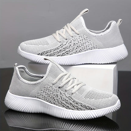 PLUS SIZE Men's Knit Breathable Running Shoes, Lace Up Comfy Soft Sole Sneakers For Outdoor Jogging