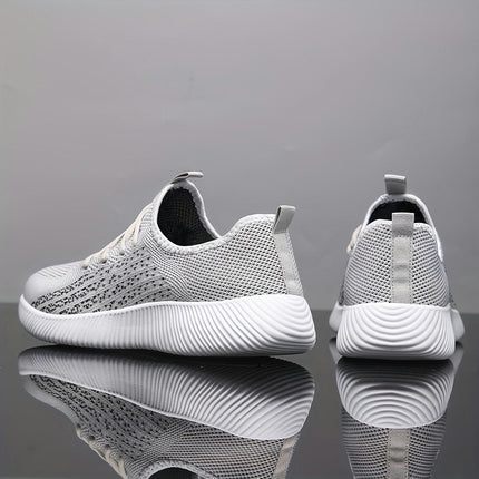 PLUS SIZE Men's Knit Breathable Running Shoes, Lace Up Comfy Soft Sole Sneakers For Outdoor Jogging