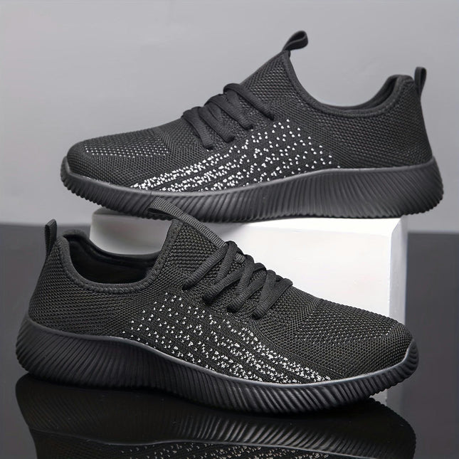 PLUS SIZE Men's Knit Breathable Running Shoes, Lace Up Comfy Soft Sole Sneakers For Outdoor Jogging