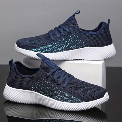 PLUS SIZE Men's Knit Breathable Running Shoes, Lace Up Comfy Soft Sole Sneakers For Outdoor Jogging